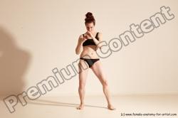 Underwear Martial art Woman White Moving poses Slim medium brown Dynamic poses Academic